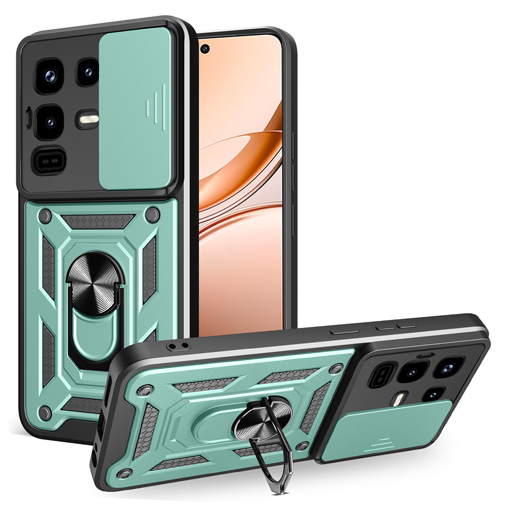 For Infinix Note 50 Pro 4G Case with Slide Camera Lid PC + TPU Kickstand Phone Cover - Green