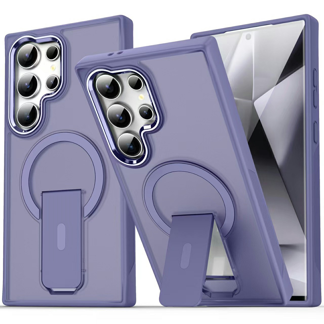 For Samsung Galaxy S25 Ultra Magnetic Case PC + TPU Phone Cover with Kickstand - Dark Purple