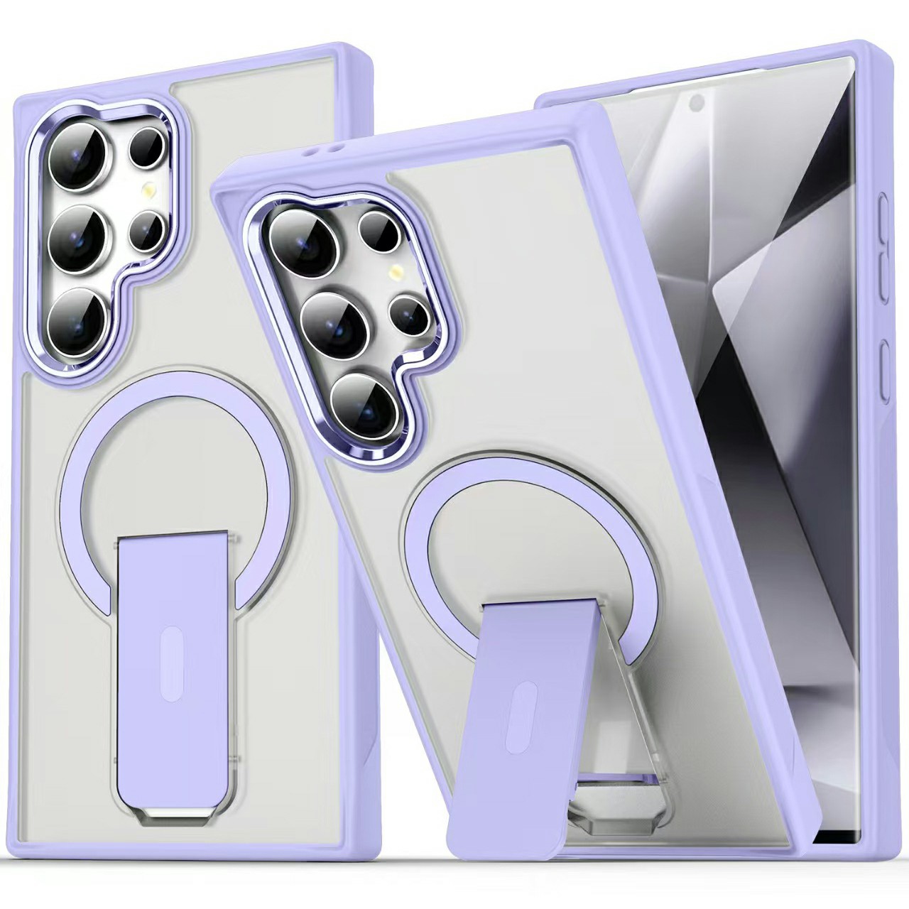 For Samsung Galaxy S24 Ultra Magnetic Case PC + TPU Phone Cover with Kickstand - Light Purple