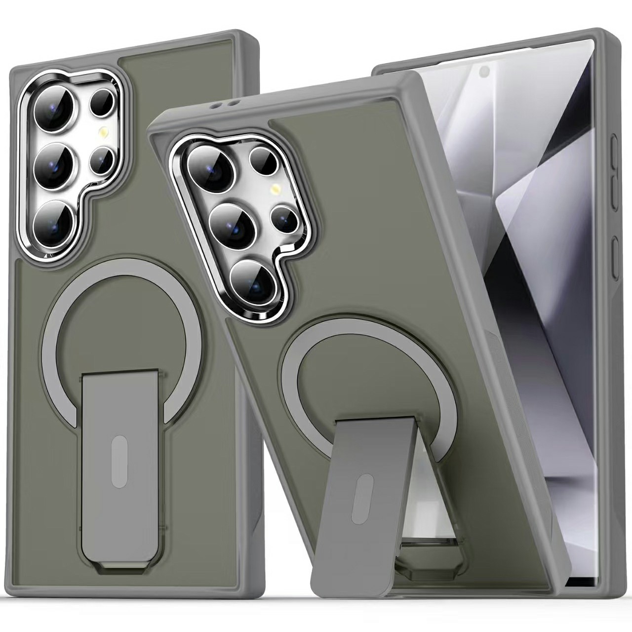 For Samsung Galaxy S23 Ultra Magnetic Case PC + TPU Phone Cover with Kickstand - Titanium Grey