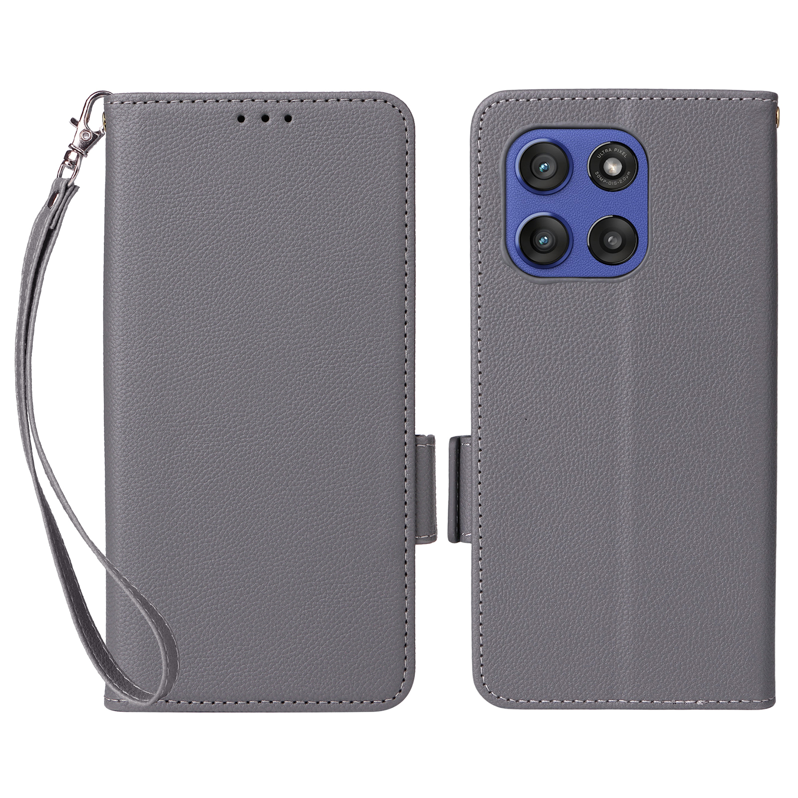 For Motorola Edge 60 Stylus 5G / Moto G Stylus 5G (2025) Case with Wrist Strap Litchi Texture PU Leather Wallet Phone Cover - Grey