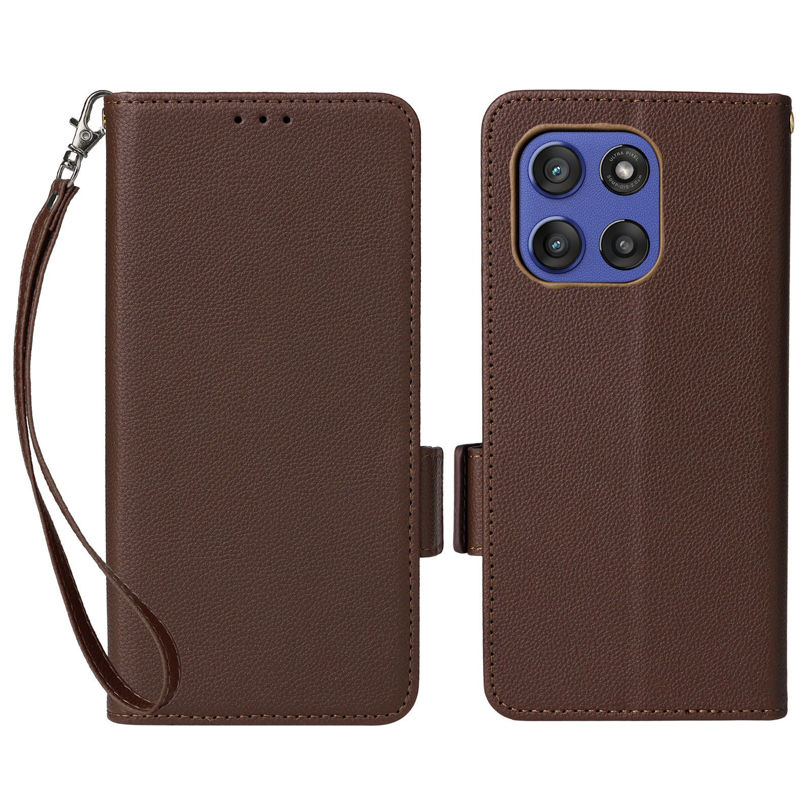 For Motorola Edge 60 Stylus 5G / Moto G Stylus 5G (2025) Case with Wrist Strap Litchi Texture PU Leather Wallet Phone Cover - Brown