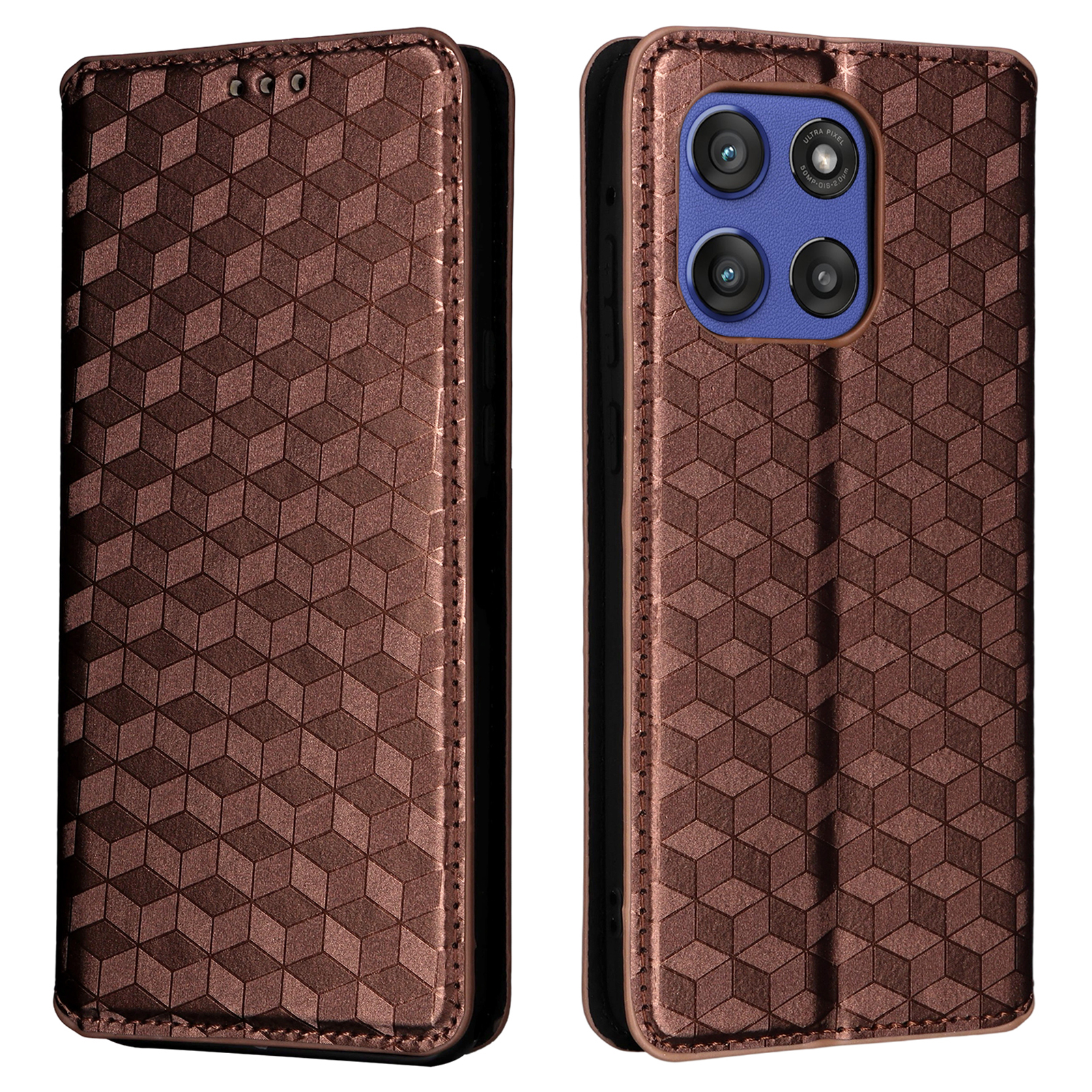 For Motorola Edge 60 Stylus 5G / Moto G Stylus 5G (2025) Case Wallet Rhombus Imprinted Leather Phone Cover - Brown