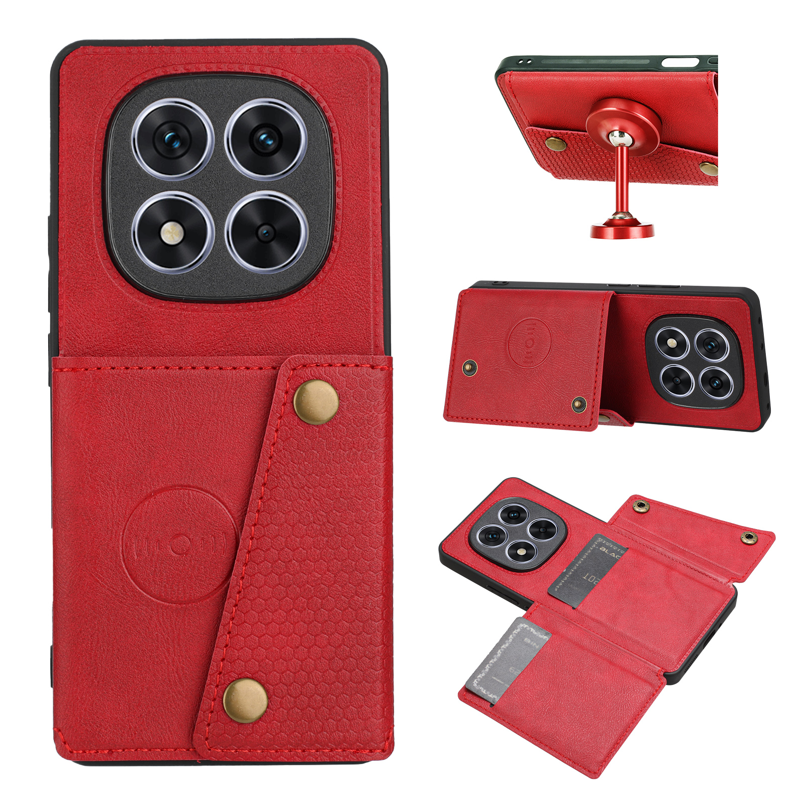 For Xiaomi Redmi Note 14 Pro 4G Case with Card Slots Kickstand Leather + TPU Phone Cover - Red