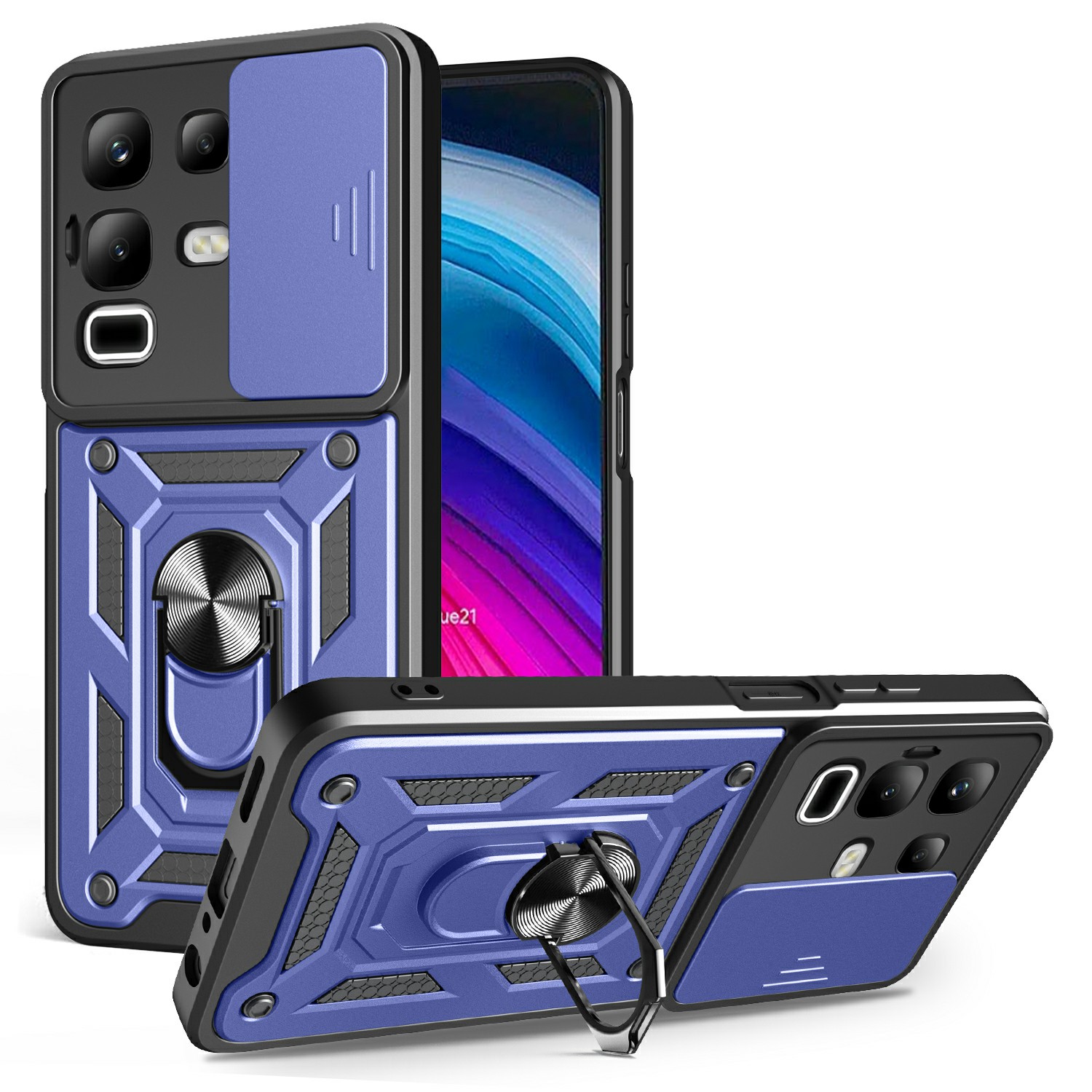 For Infinix Note 50x 5G Case with Slide Camera Lid PC + TPU Kickstand Phone Cover - Blue