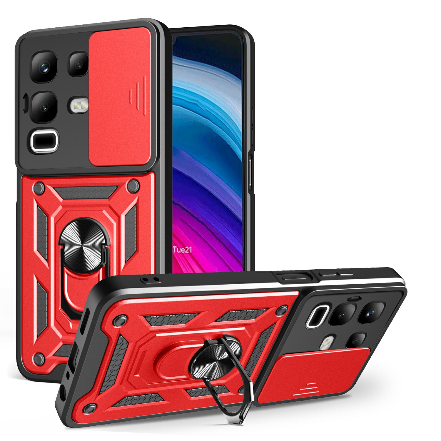 For Infinix Note 50x 5G Case with Slide Camera Lid PC + TPU Kickstand Phone Cover - Red