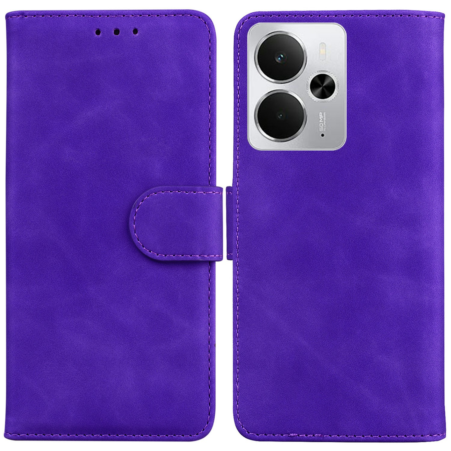 For Realme 14 5G Case Solid Color Leather Wallet Phone Cover - Purple