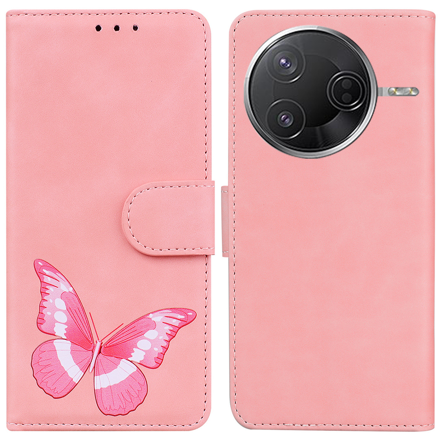 For Xiaomi Poco F7 Pro 5G  /  F7 Ultra 5G  /  Redmi K80 Pro 5G  /  K80 5G Stand Case PU Leather Phone Cover Butterfly Printed - Pink
