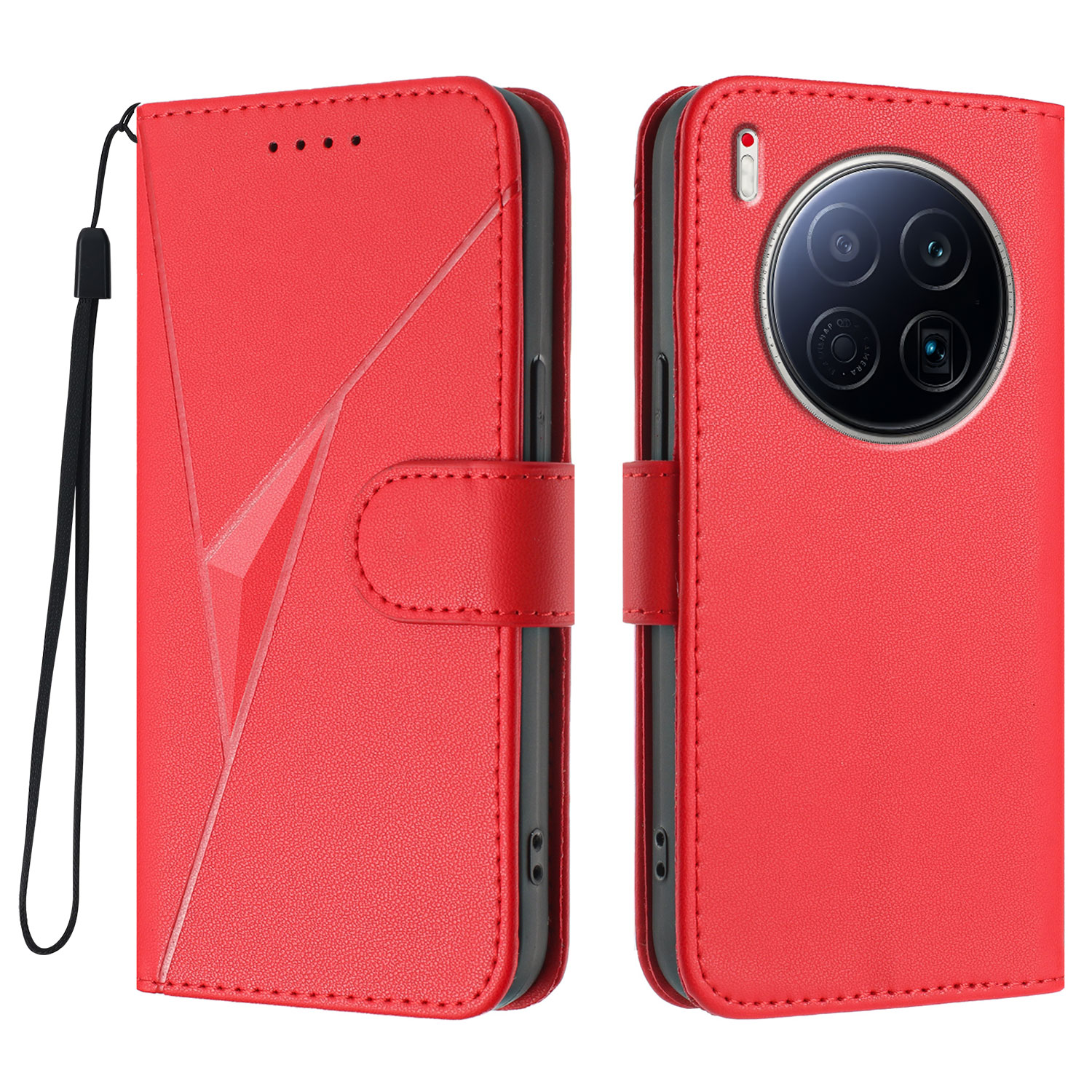 For TECNO Camon 40 Premier 5G Case Triangle Imprint Leather Phone Cover with Lanyard - Red