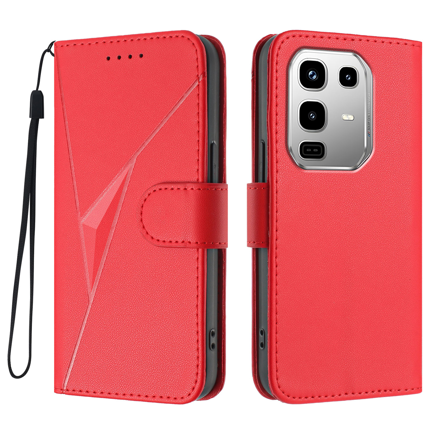 For Infinix Note 50 4G / Infinix Note 50 Pro 4G Case Triangle Imprint Leather Phone Cover with Lanyard - Red