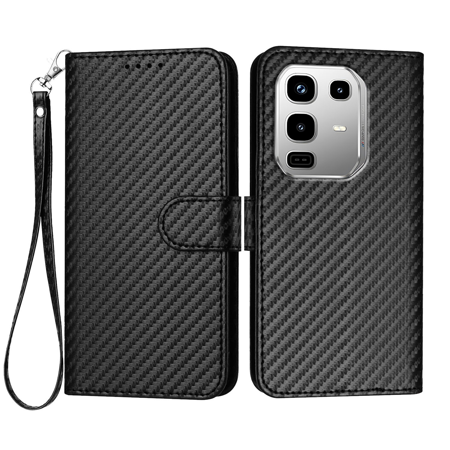 For Infinix Note 50 4G / Infinix Note 50 Pro 4G Wallet Case with Strap Carbon Fiber Texture Leather Mobile Cover - Black
