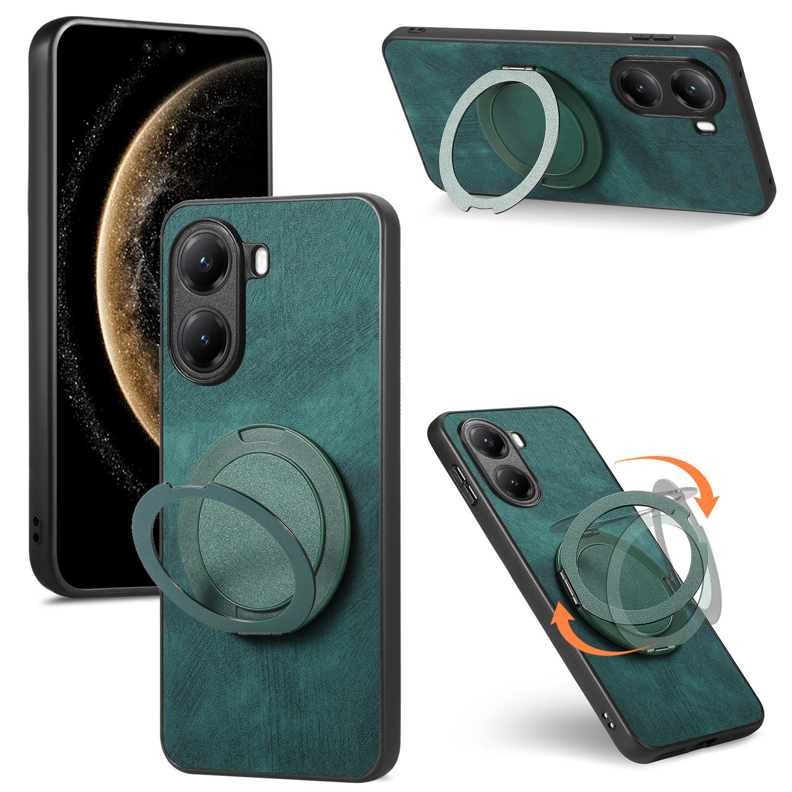 For Xiaomi Poco X7 Pro 5G / Xiaomi Redmi Turbo 4 5G Phone Case with Rotating Kickstand Stress Relief Retro Leather Back Cover - Green