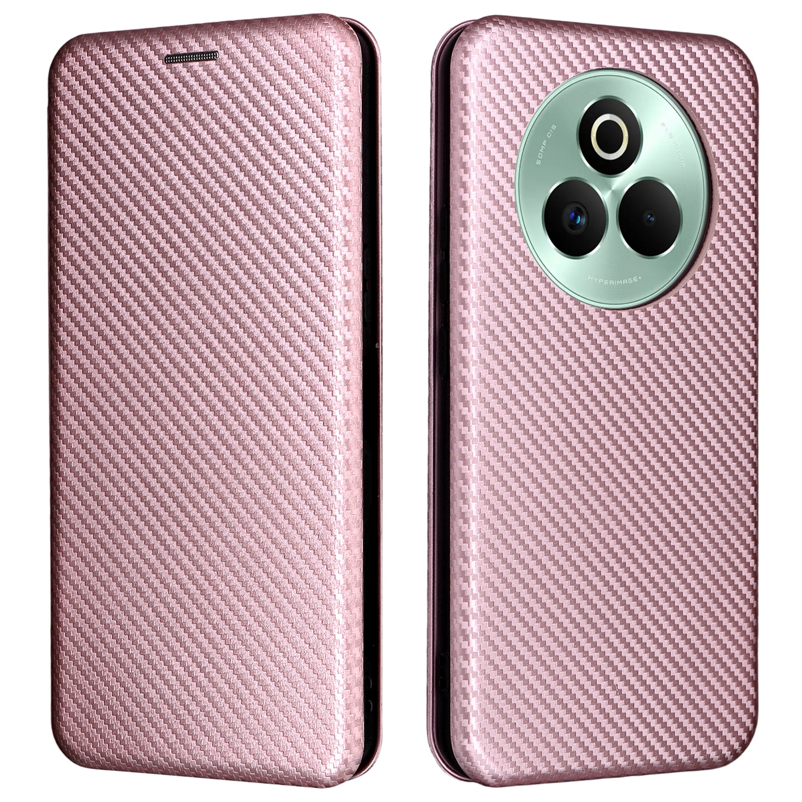 For Realme P3 Pro 5G Case Carbon Fiber Texture Drop-Proof PU Leather Phone Cover - Rose Gold