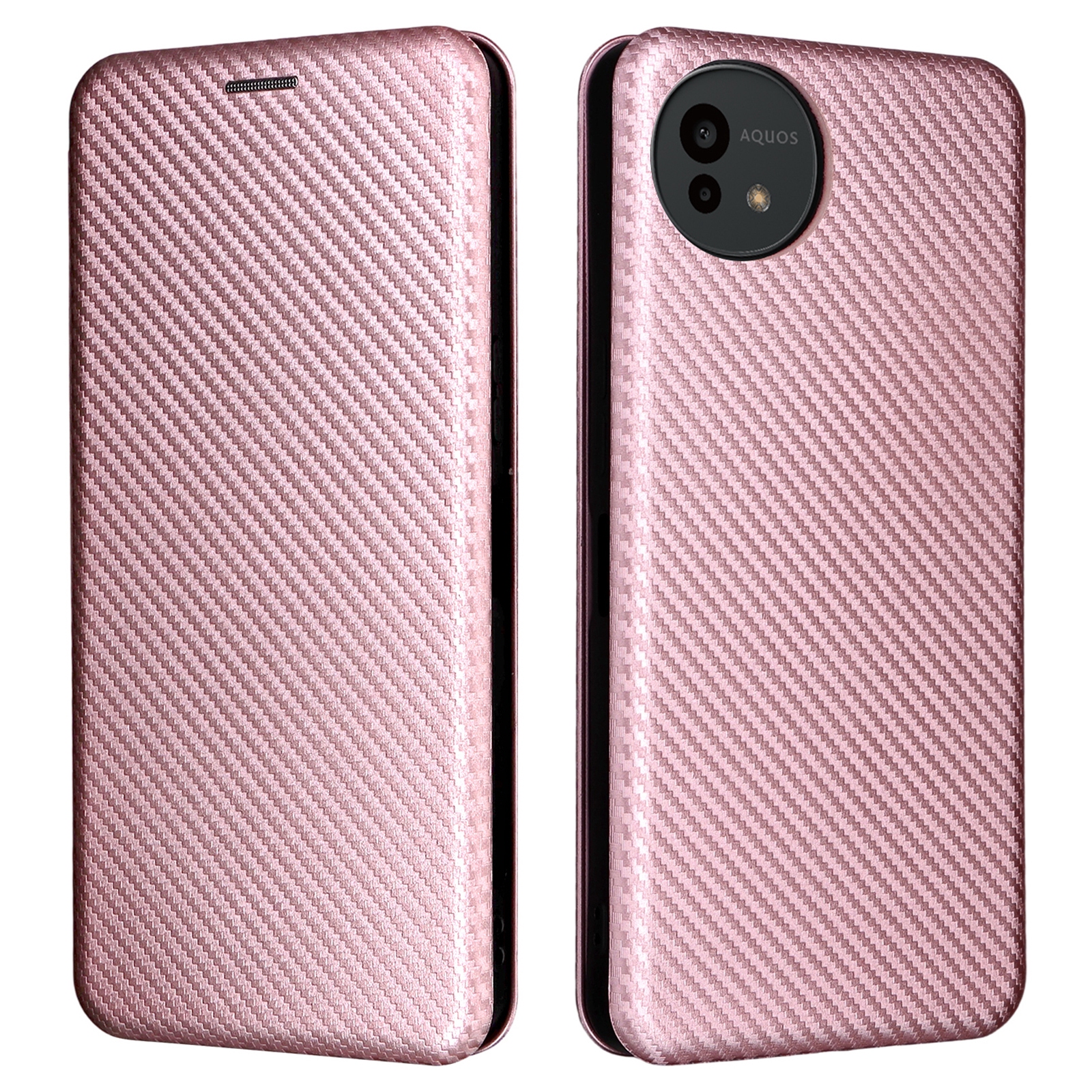 For Sharp Aquos Wish5 Case Carbon Fiber Texture Drop-Proof PU Leather Phone Cover - Rose Gold