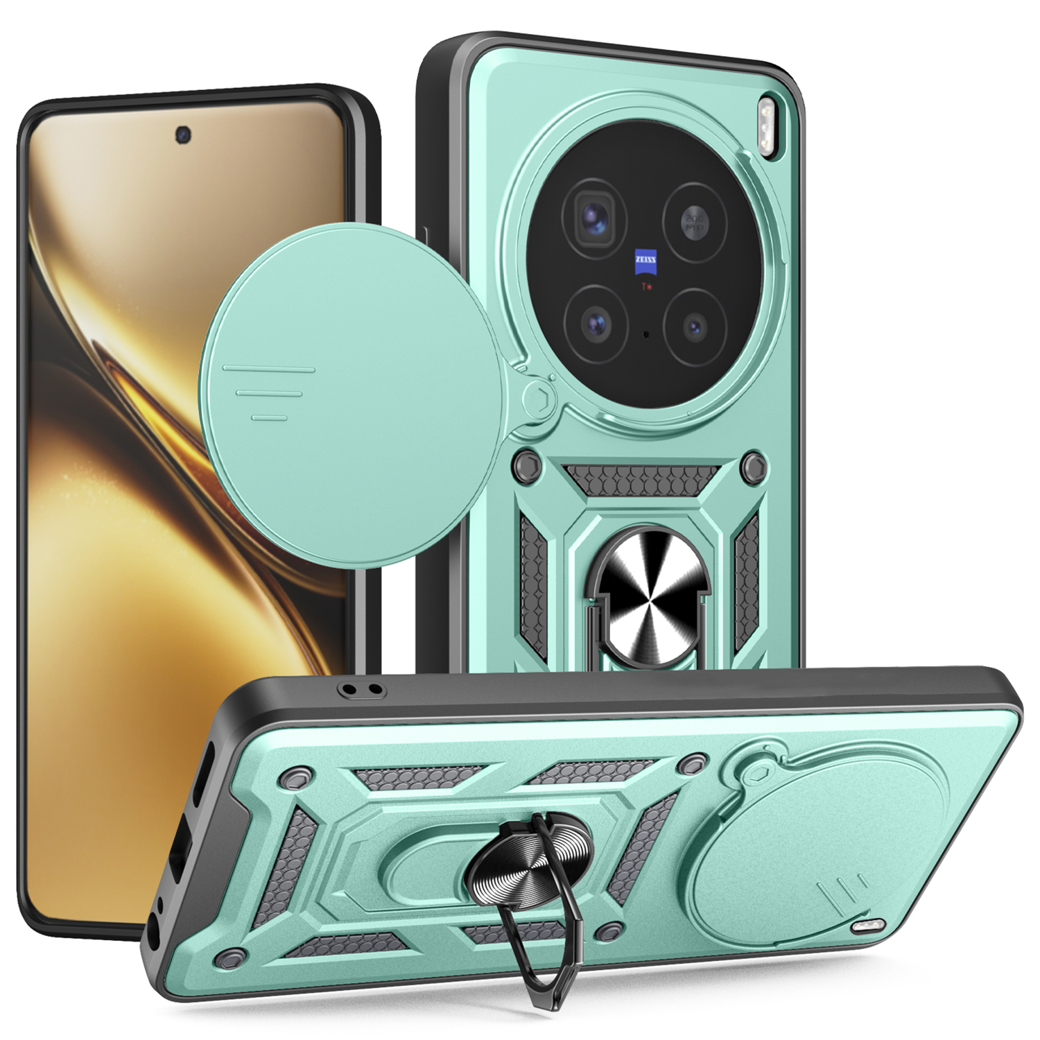 For vivo X200 Pro 5G Case with Slide Camera Lid PC + TPU Kickstand Phone Cover - Green