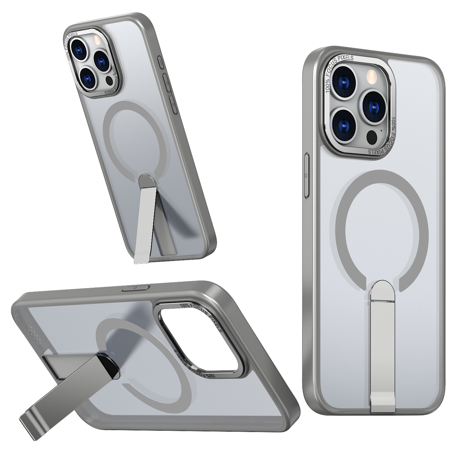 For iPhone 15 Pro Max Case Compatible with MagSafe Kickstand TPU + Acrylic Phone Cover - Titanium Grey