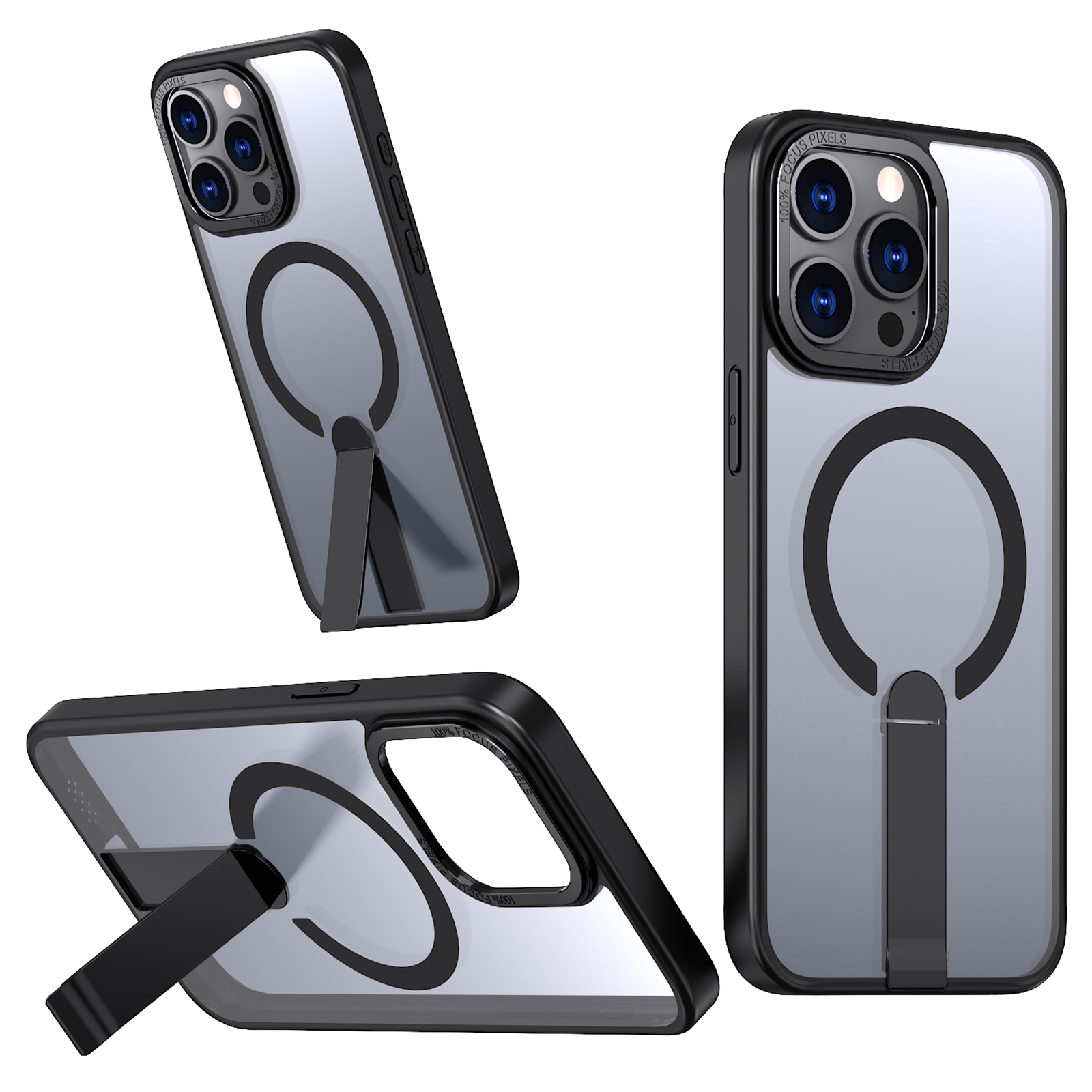For iPhone 13 Pro Max  /  12 Pro Max Case Compatible with MagSafe Kickstand TPU + Acrylic Phone Cover - Black