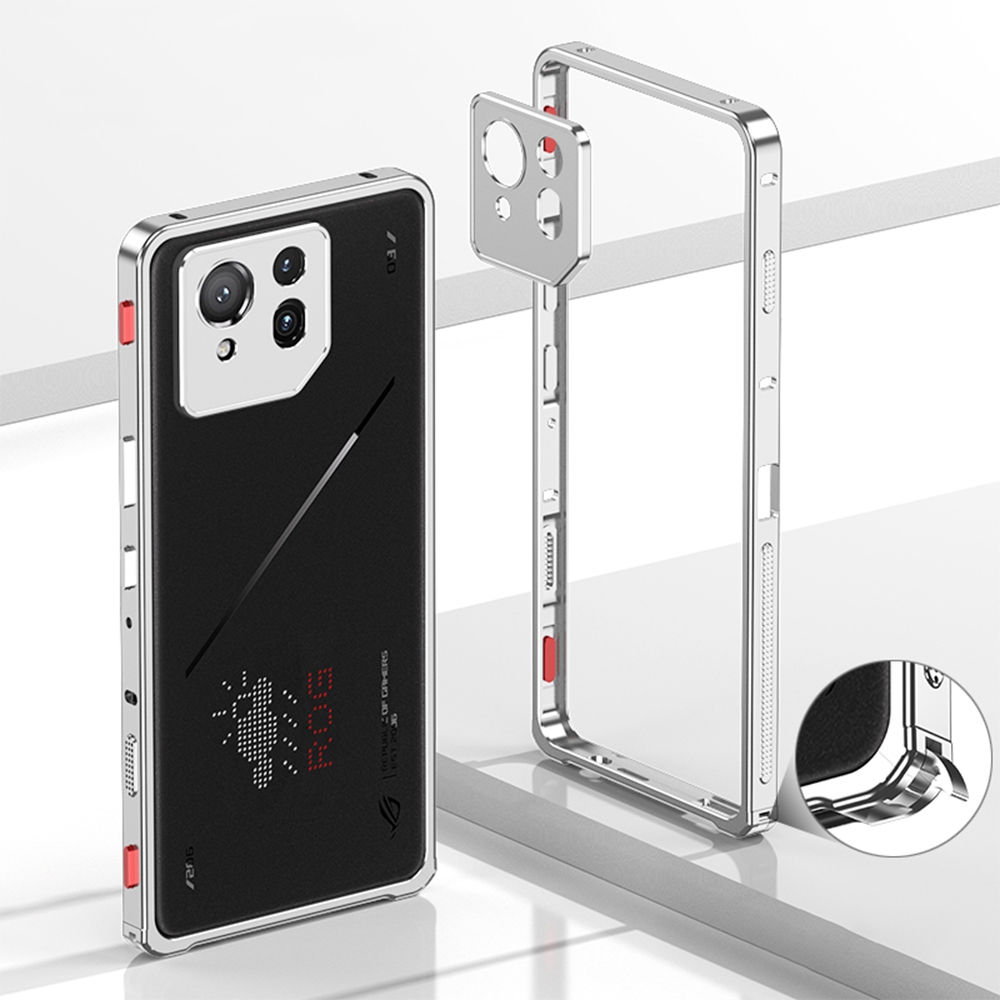 For Asus ROG Phone 9 Pro 5G  /  Phone 9 5G Bumper Cases Metal Frame Heat Dissipation Cover with Camera Lens Protector - Silver
