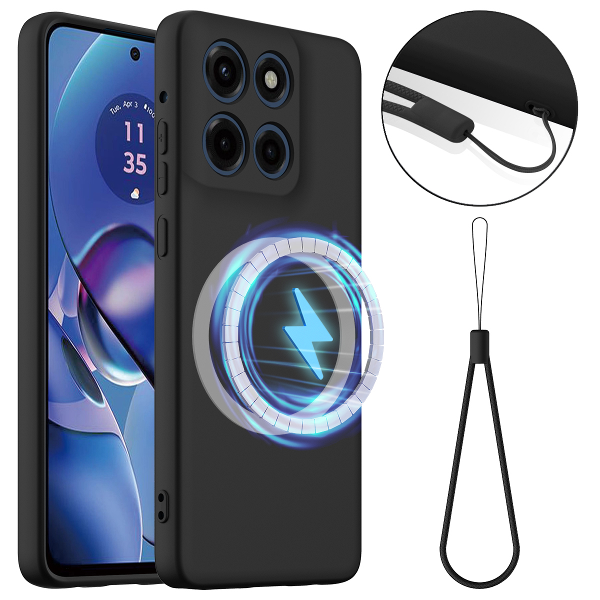 For Motorola Moto G Stylus 5G (2025) / Motorola Edge 60 Stylus 5G Magnetic Case Anti-Drop Liquid Silicone Phone Cover - Black