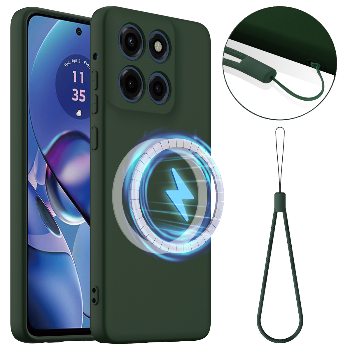 For Motorola Moto G Stylus 5G (2025) / Motorola Edge 60 Stylus 5G Magnetic Case Anti-Drop Liquid Silicone Phone Cover - Dark Green