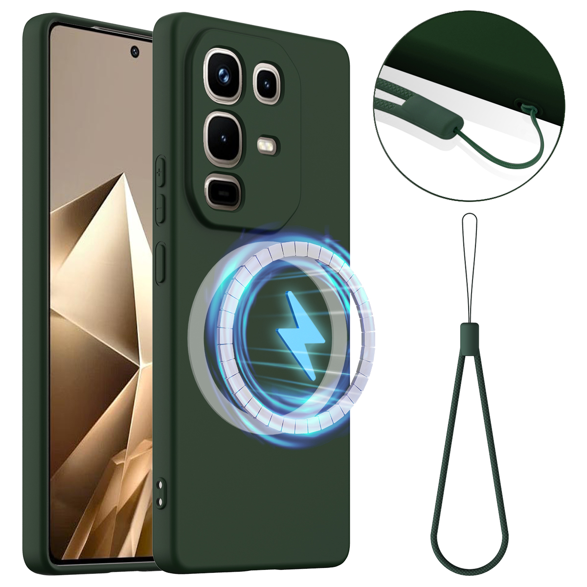 For Infinix Note 50 Pro 4G / Infinix Note 50 4G Magnetic Case Anti-Drop Liquid Silicone Phone Cover - Dark Green