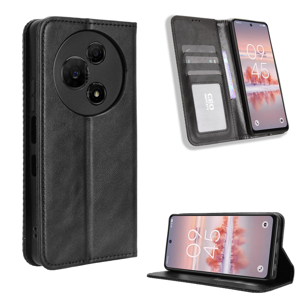 For TCL 60 NxtPaper 4G Leather Case Wallet Stand Retro Texture Phone Cover - Black