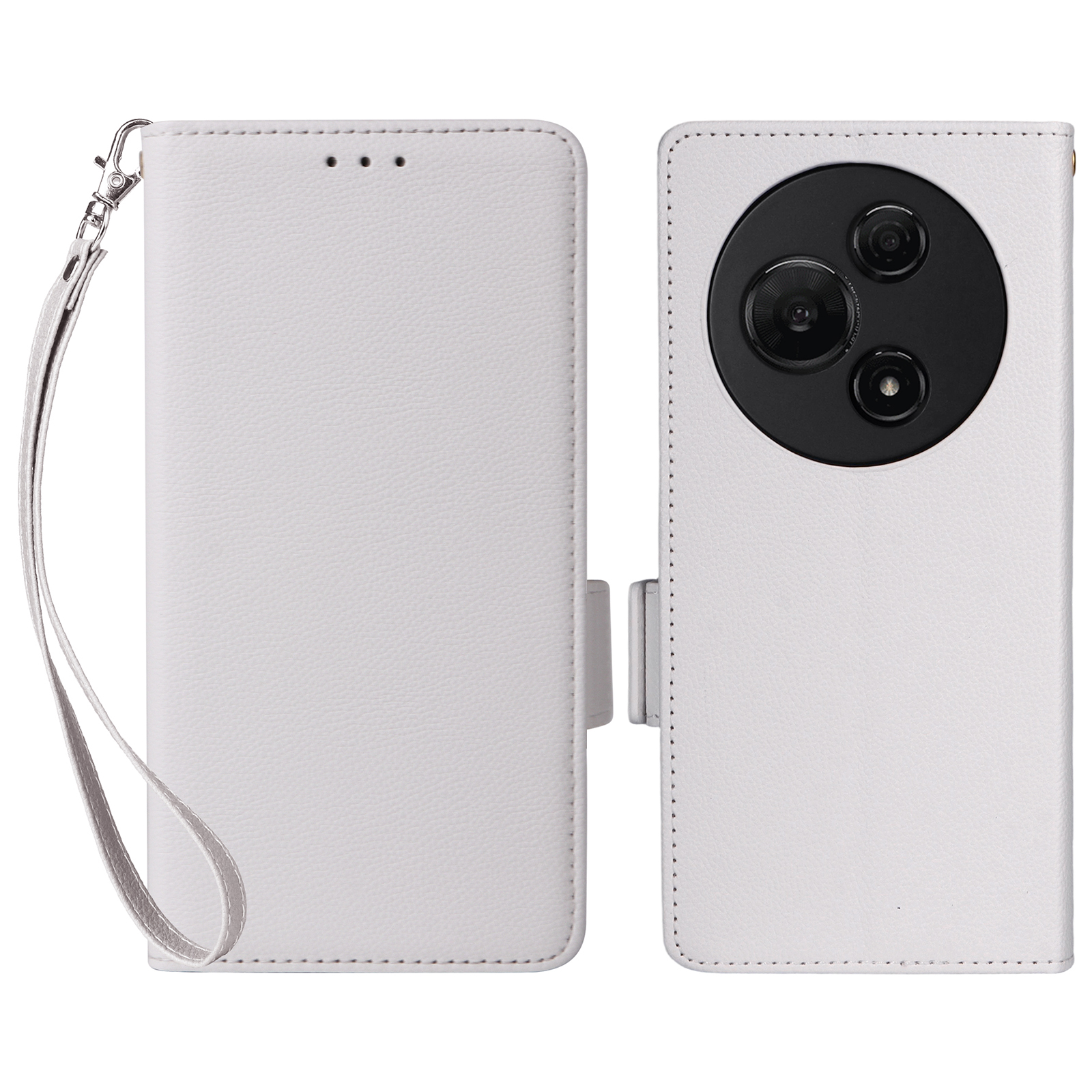 For TCL 60 NxtPaper 4G Case Litchi Texture PU Leather Wallet Phone Cover with Wrist Strap - White