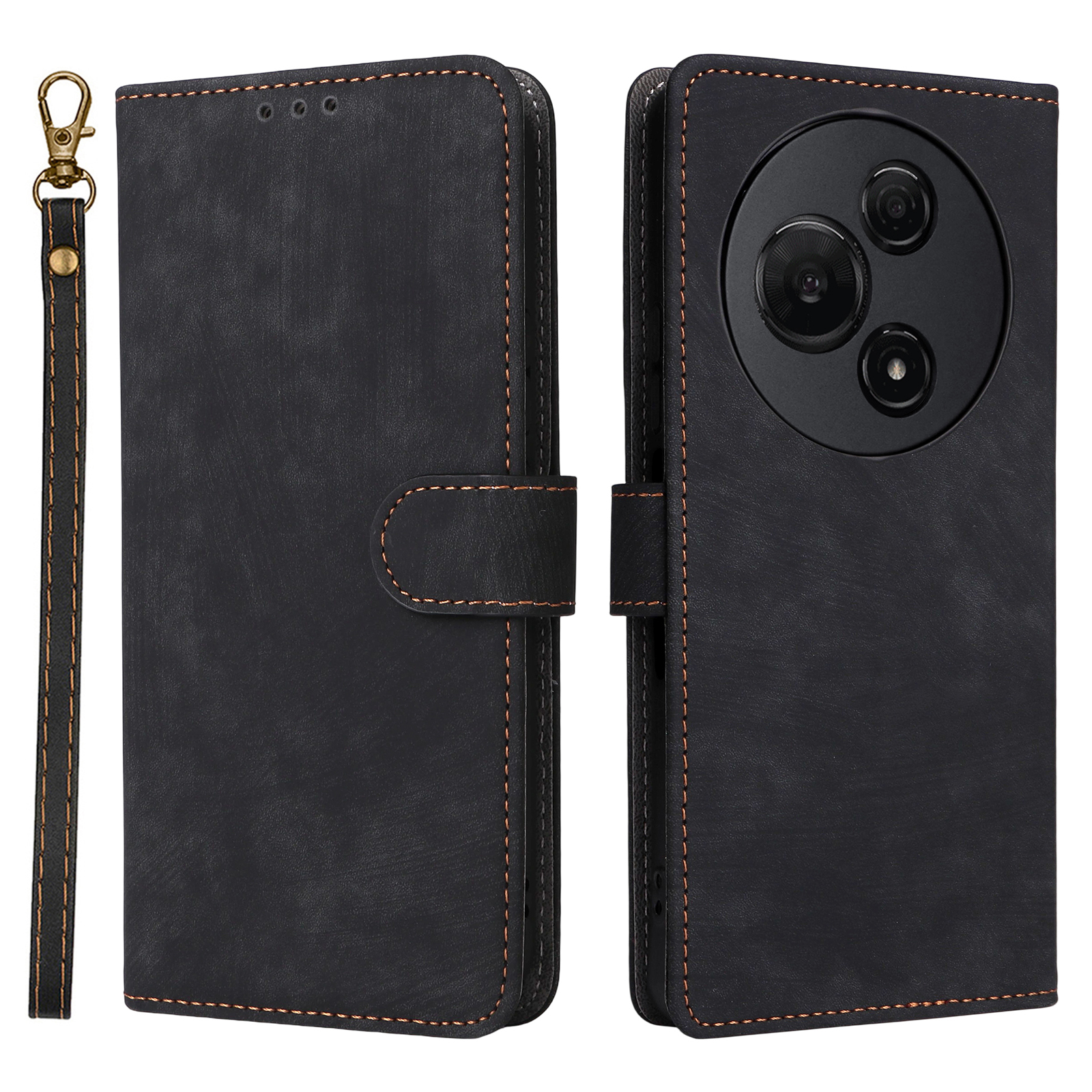 For TCL 60 NxtPaper 4G Case Wallet RFID Blocking PU Leather Phone Cover Stand with Strap - Black