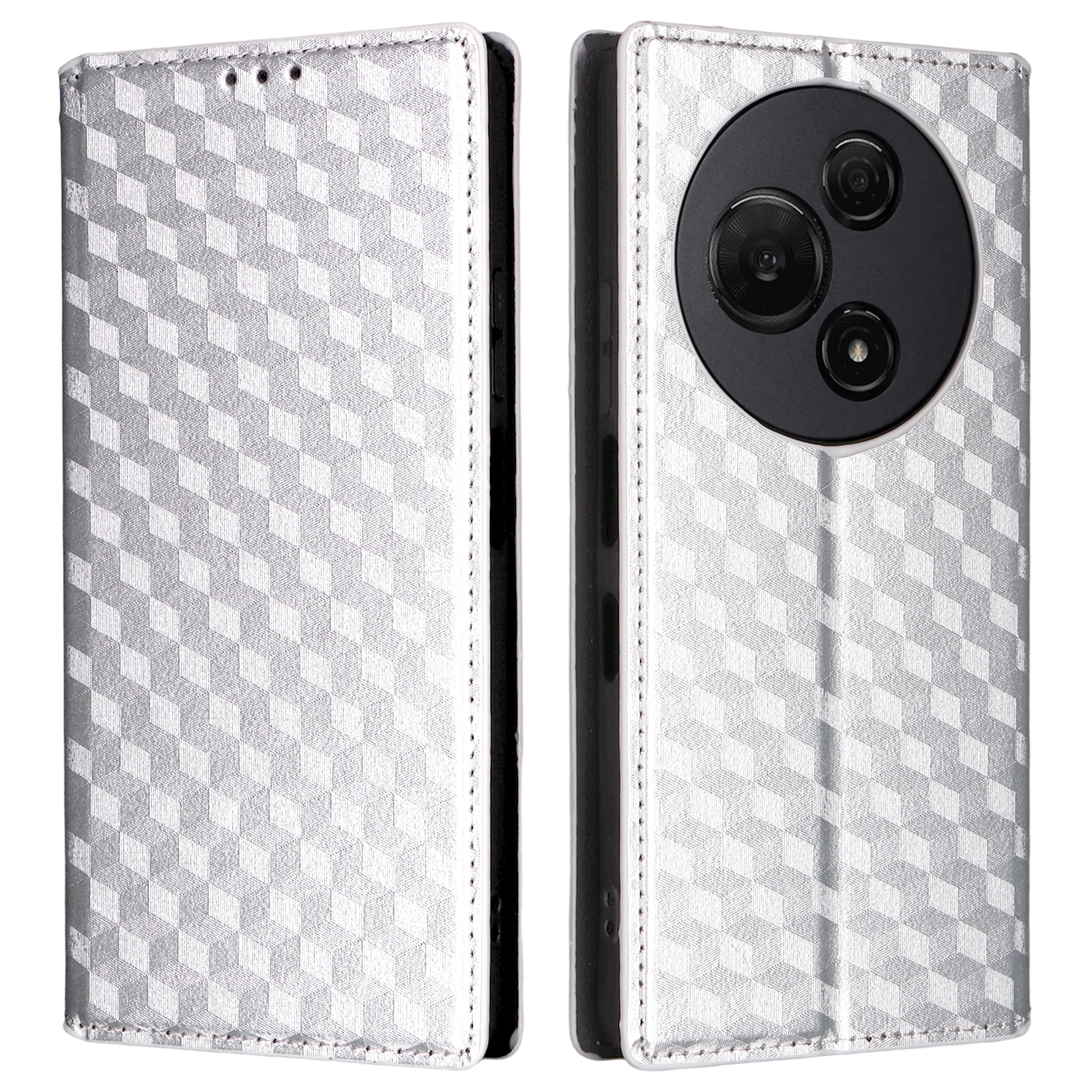For TCL 60 NxtPaper 4G Case Wallet Rhombus Imprinted Leather Phone Cover - Silver