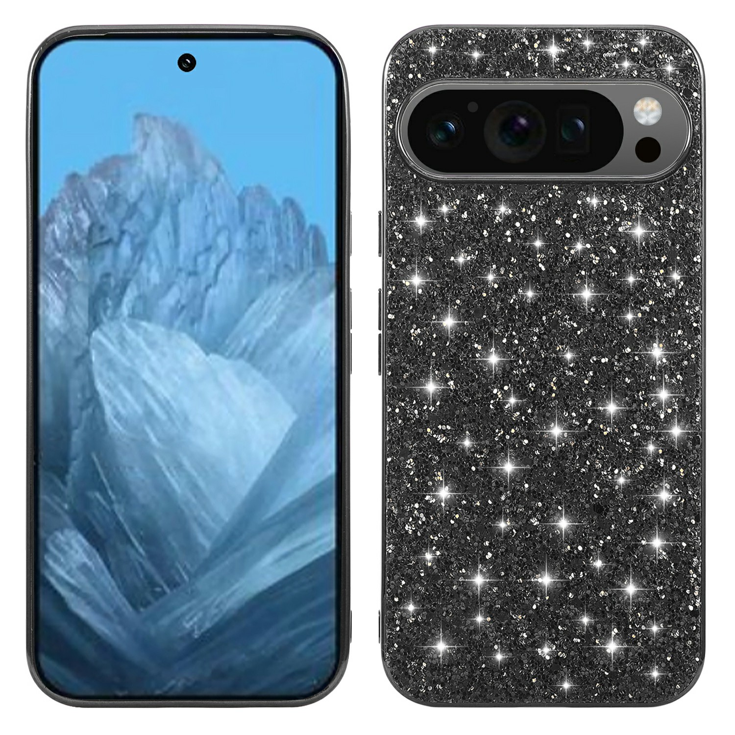 For Google Pixel 10 Pro XL Case TPU + PC Sparkling Glitter Phone Back Cover - Black