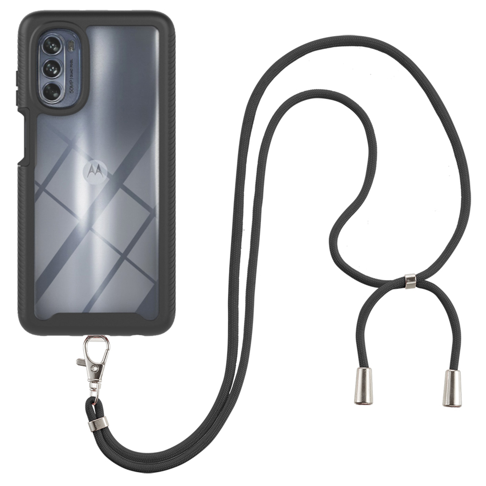 

YB Pc-serie-4 Für Motorola Moto G62 5G Anti-drop-anti-kratzer-telefonhülle PC + TPU Abnehmbar 2-in-1-schutzabdeckung Mit Lanyard - Schwarz, Motorola Moto G62 5G