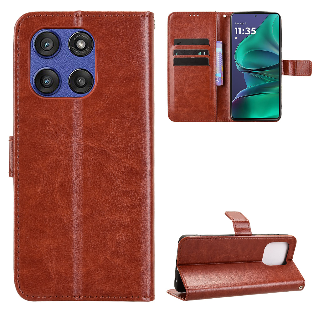 For Motorola Moto G Stylus 5G (2025) / Motorola Edge 60 Stylus 5G PU Leather Case with Strap Crazy Horse Texture Phone Wallet Cover - Brown
