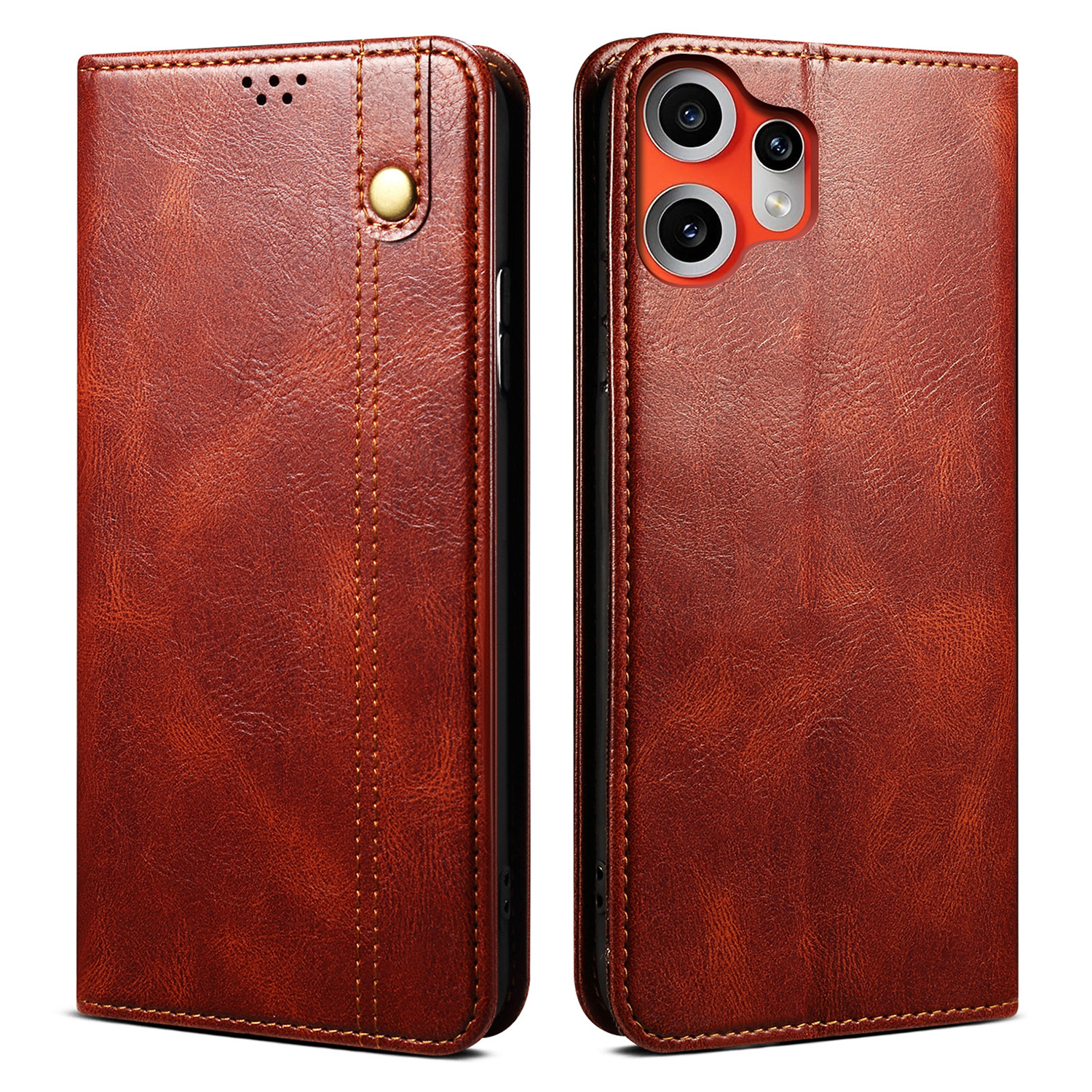 For Nothing CMF Phone 2 Pro Case Crazy Horse Texture Waxy Leather Wallet Stand Phone Cover - Brown