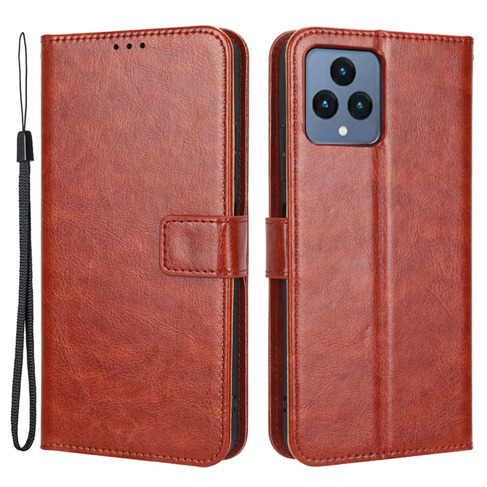 

Für T-Mobile Revvl 6 5g Telefonständer Wallet Hülle Crazy Horse Textur PU Leder Schutzabdeckung - Braun, T-Mobile REVVL 6 5G