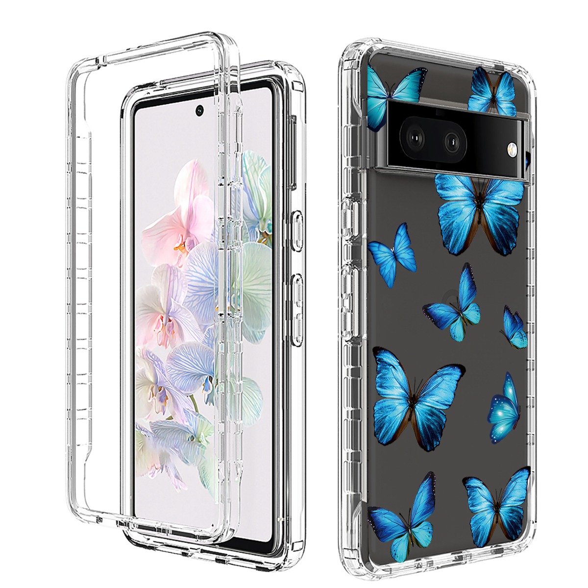 

Für Google Pixel 7 5G Clear Phone Case Stylish Muster Printing Pc-rahmen + TPU 2-in-1-schutzabdeckung - Blauer Schmetterling, Google Pixel 7 5G