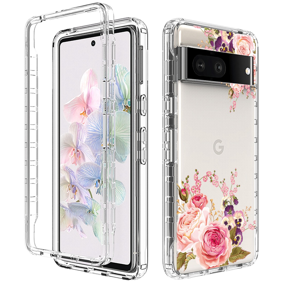 

Für Google Pixel 7 5G Clear Phone Case Stylish Muster Printing Pc-rahmen + TPU 2-in-1-schutzabdeckung - Rose, Google Pixel 7 5G