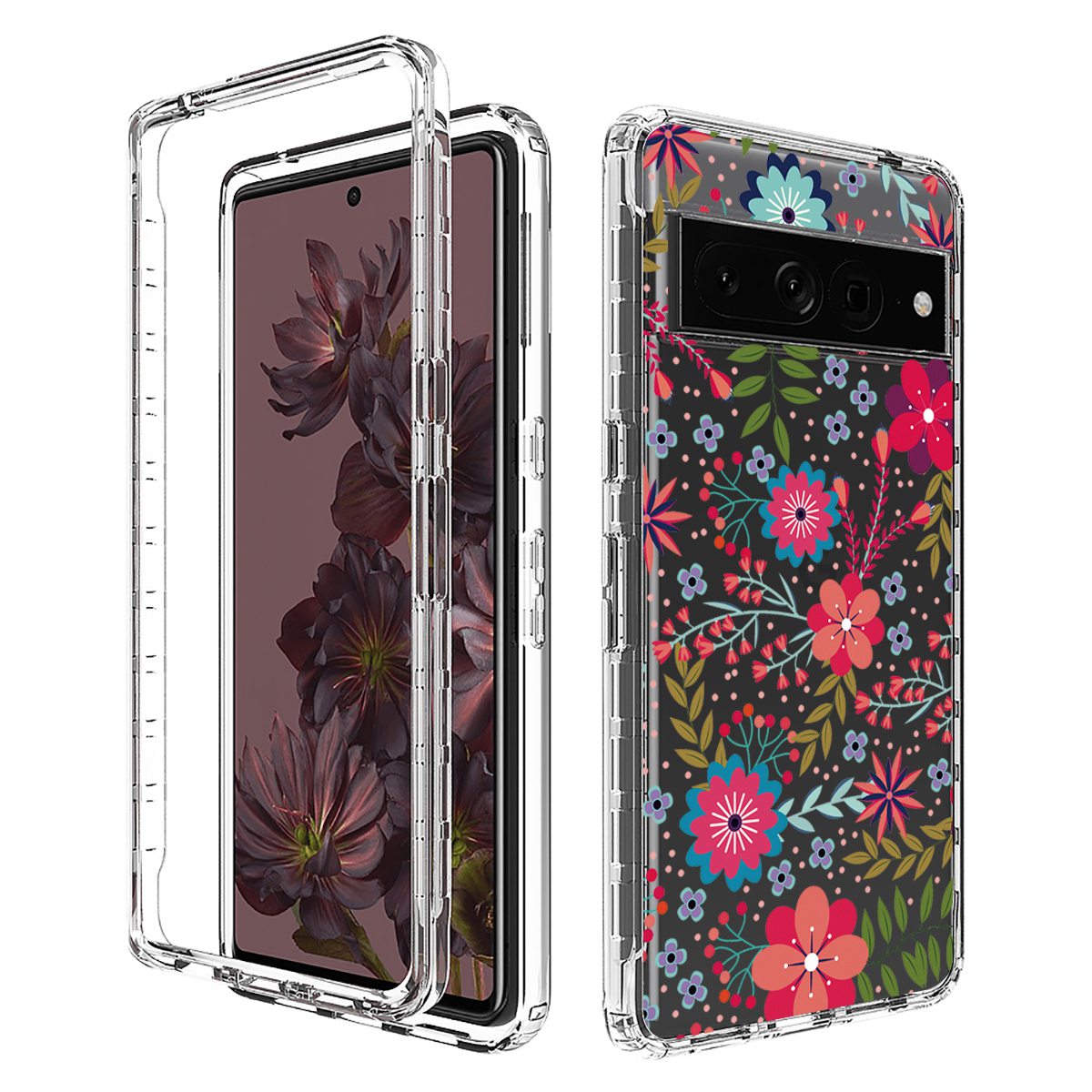 

Für Google Pixel 7 Pro 5G Stylish Muster Printing Clear Phone Anti-drop-hülle 2-in-1-pc-rahmen + Tpu-stoßdämpferabdeckung - Blume Und Blatt, Google Pixel 7 Pro 5G