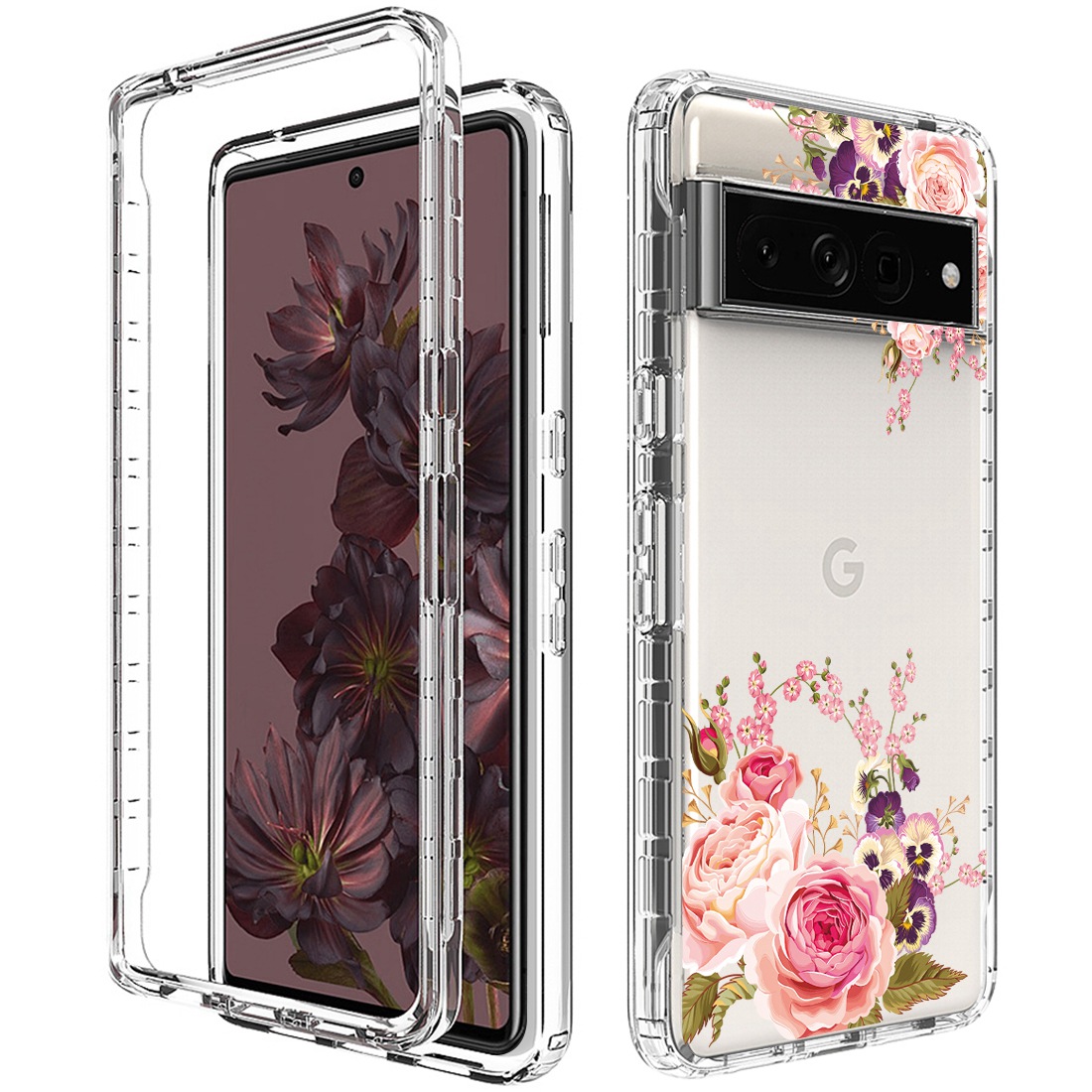

Für Google Pixel 7 Pro 5G Stylish Muster Printing Clear Phone Anti-drop-hülle 2-in-1-pc-rahmen + Tpu-stoßdämpferabdeckung - Rose, Google Pixel 7 Pro 5G