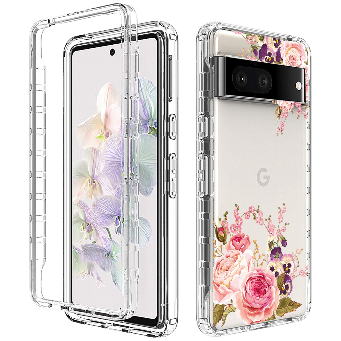 

Für Google Pixel 6a-musterdruckdruck Transparentes Telefonschutzfall 2-in-1 Pc-rahmen + Tpu-anti-kratzer-abdeckung - Rose, Google Pixel 6a
