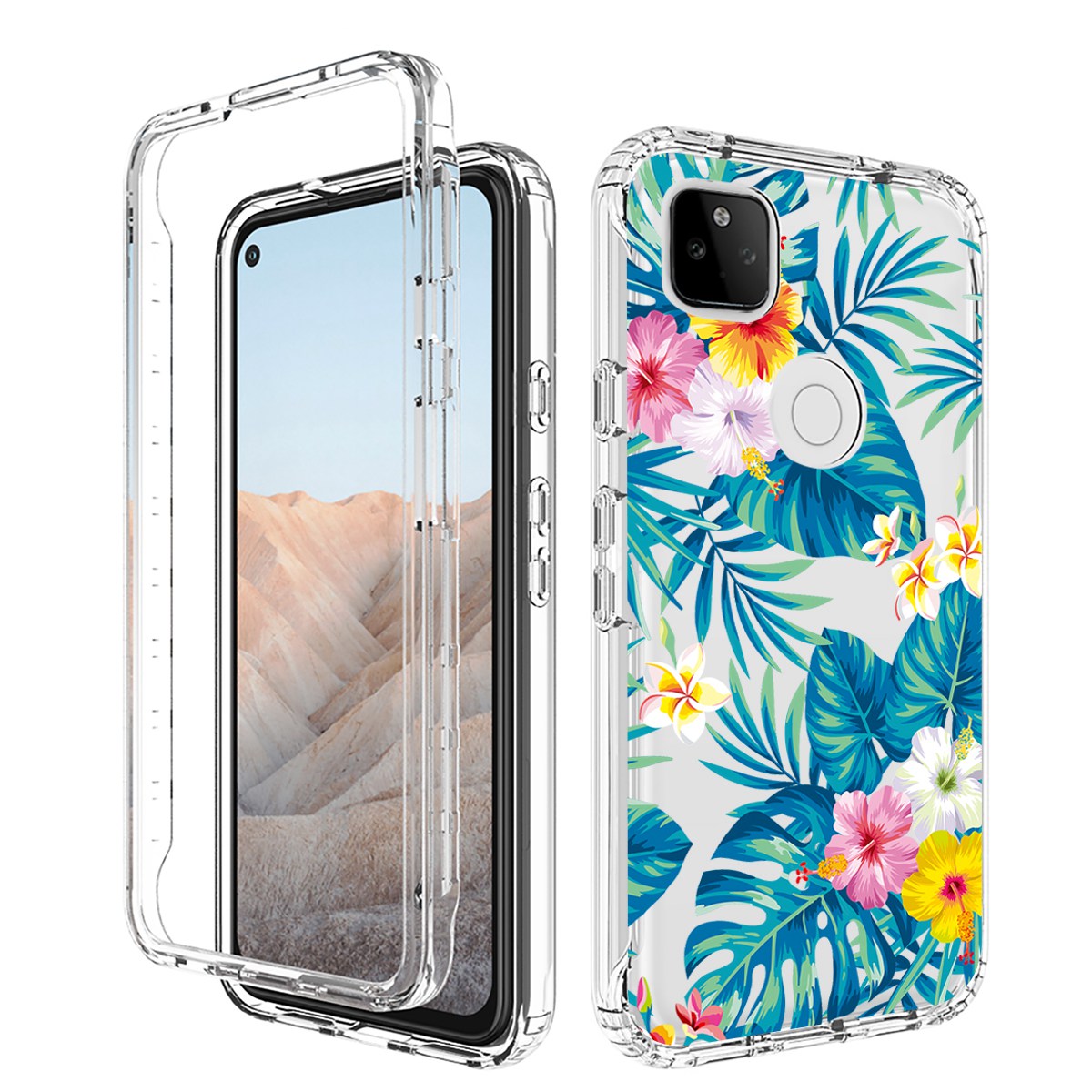 

Für Google Pixel 5a 5G Schockabsorbing Muster Druck Drucken Klarhybrid -pc + TPU -schutzabdeckung - Plantain -blatt, Google Pixel 5a 5G