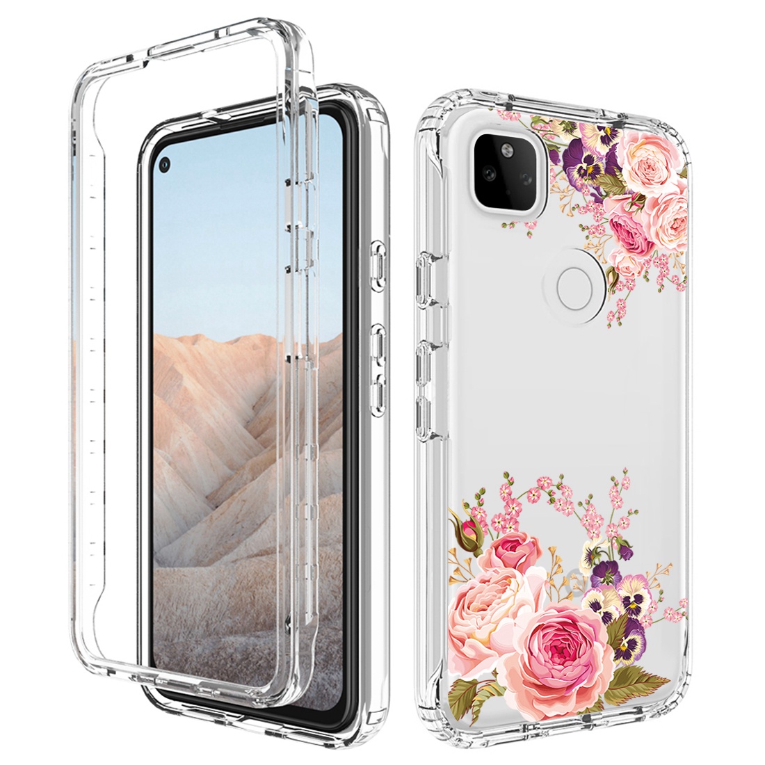 

Für Google Pixel 5a 5G Schockabsorbing Muster Druck Drucken Klarhybrid -pc + TPU -schutzabdeckung - Rose, Google Pixel 5a 5G