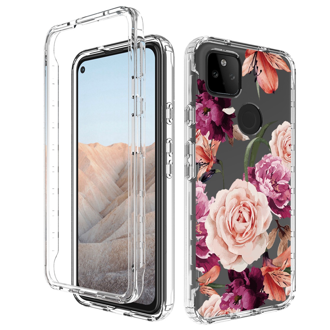 

Für Google Pixel 5a 5G Schockabsorbing Muster Druck Drucken Klarhybrid -pc + TPU -schutzabdeckung - Lila Blume, Google Pixel 5a 5G