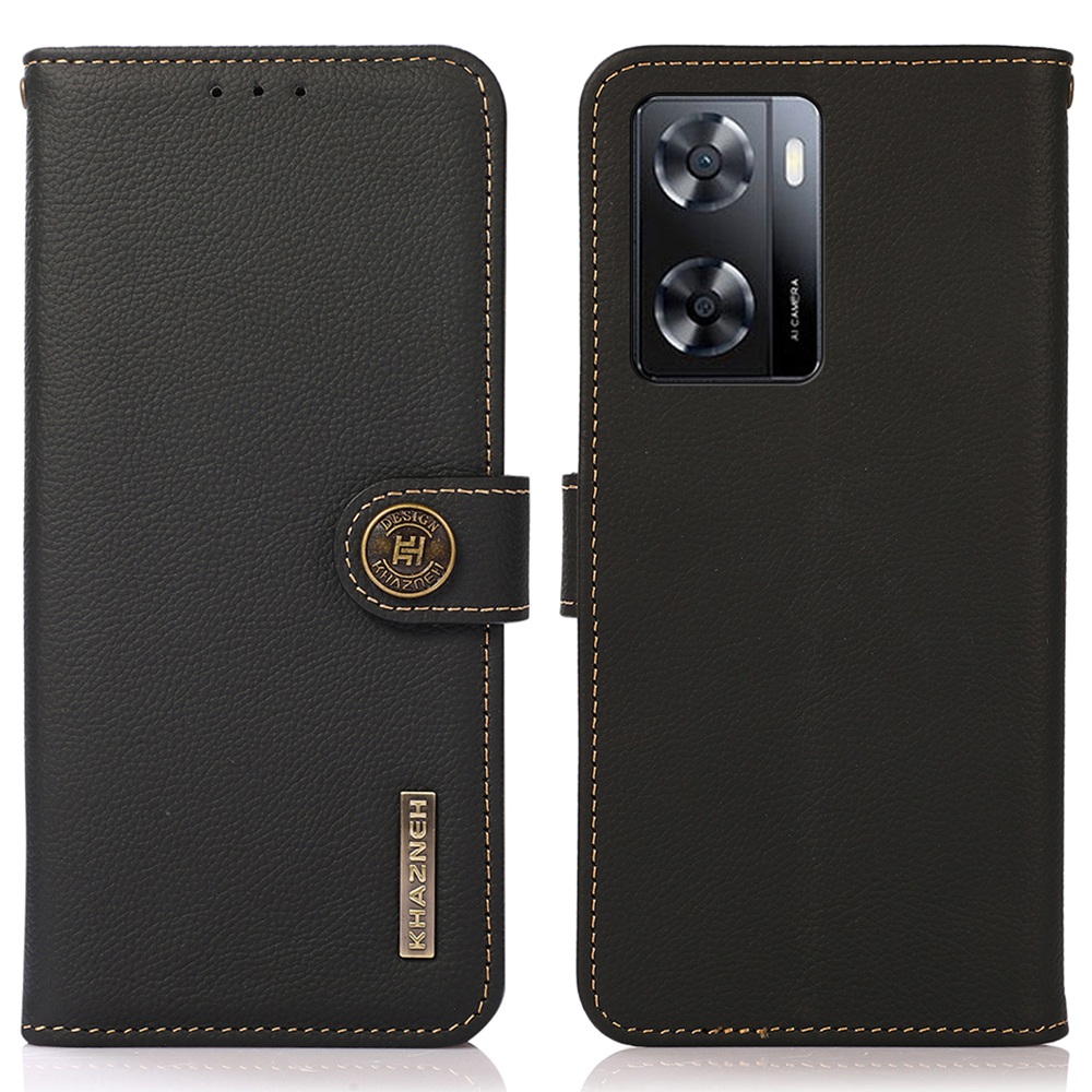 

Khazneh Für Oppo A57 4G Flip Magnet Wallet-stil-telefonhülle Echtes Lederstand RFID Blockierende Schutzschutzabdeckung - Schwarz, Oppo A57 4G