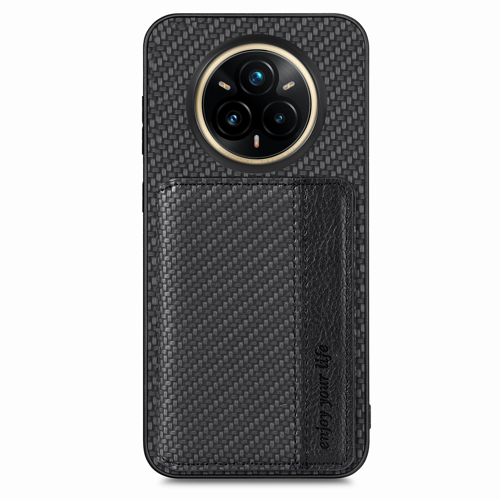 For Realme 14 Pro 5G Case RFID Blocking Carbon Fiber Leather Phone Back Cover with Card Holder - Black