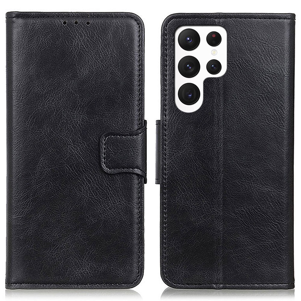 

For Samsung Galaxy S23 Ultra Crazy Horse Texture Wallet Stand Case Full Body Protection Split Leather Shockproof Cover - Black, Galaxy S23 Ultra