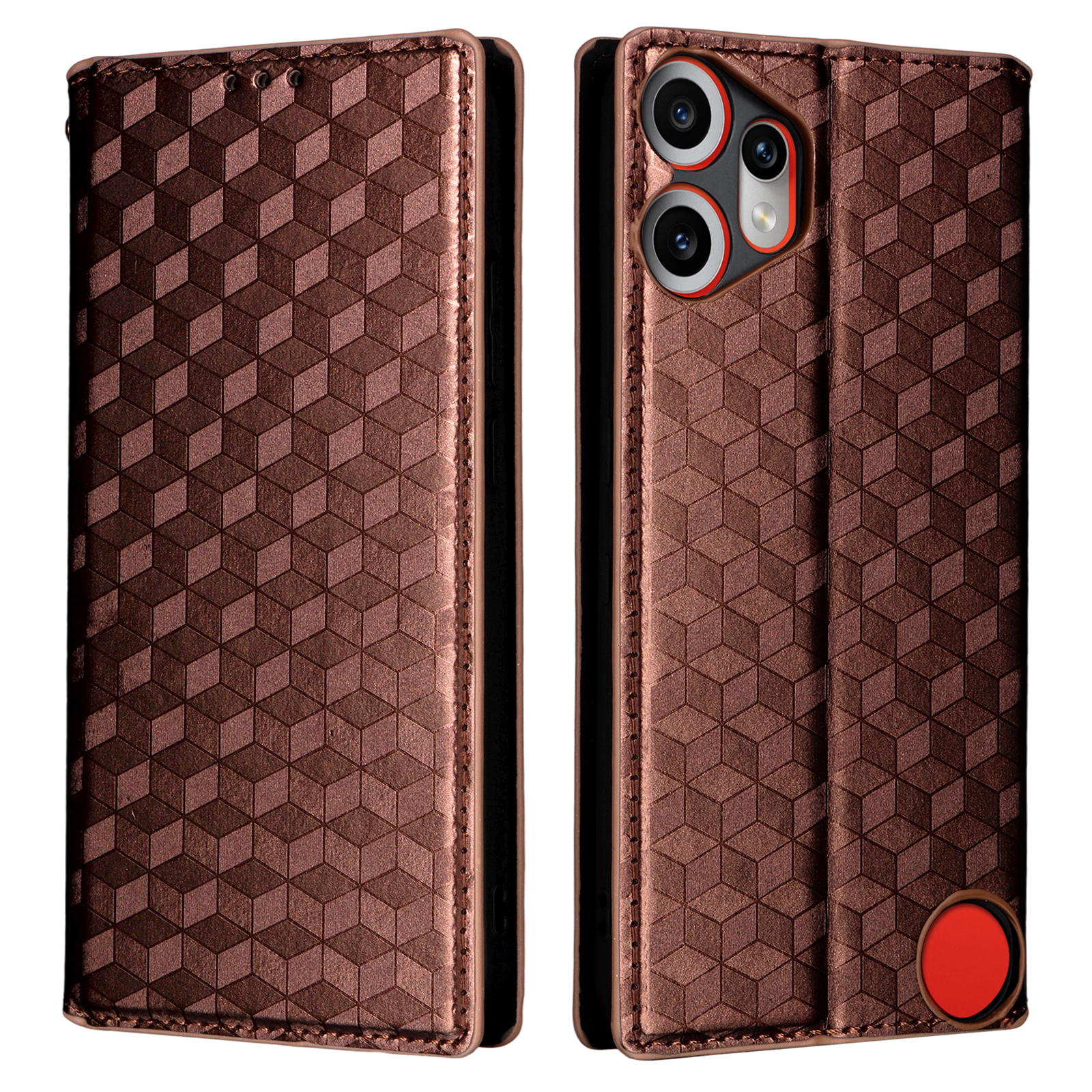 For Nothing CMF Phone 2 Pro Case Wallet Rhombus Imprinted Leather Phone Cover - Brown