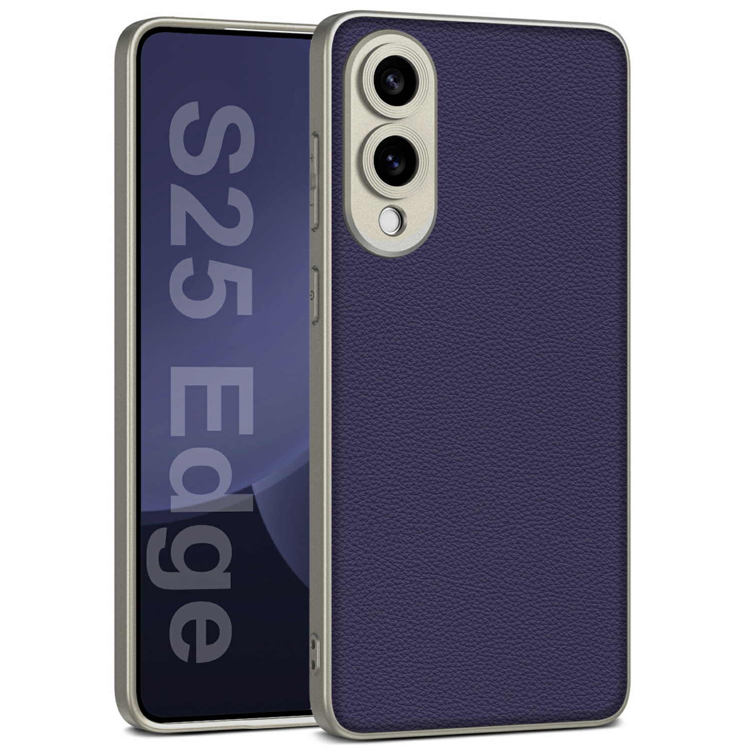 For Samsung Galaxy S25 Edge Case Metal Pain Skin-Touch PU Leather + PC Phone Cover - Dark Purple
