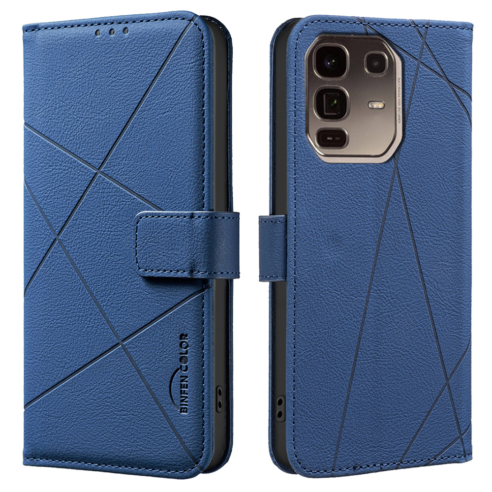 For Infinix Note 50 Pro+ 5G Case BINFEN COLOR BF35 Geometry Imprinted Leather Phone Cover RFID Blocking Wallet Stand - Blue