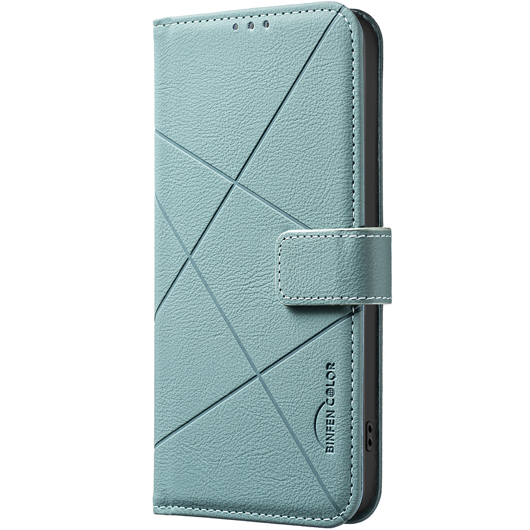 BINFEN COLOR For Samsung Galaxy A34 5G Case  BF35 Geometry Imprinted Leather Phone Cover RFID Blocking Wallet Stand - Green