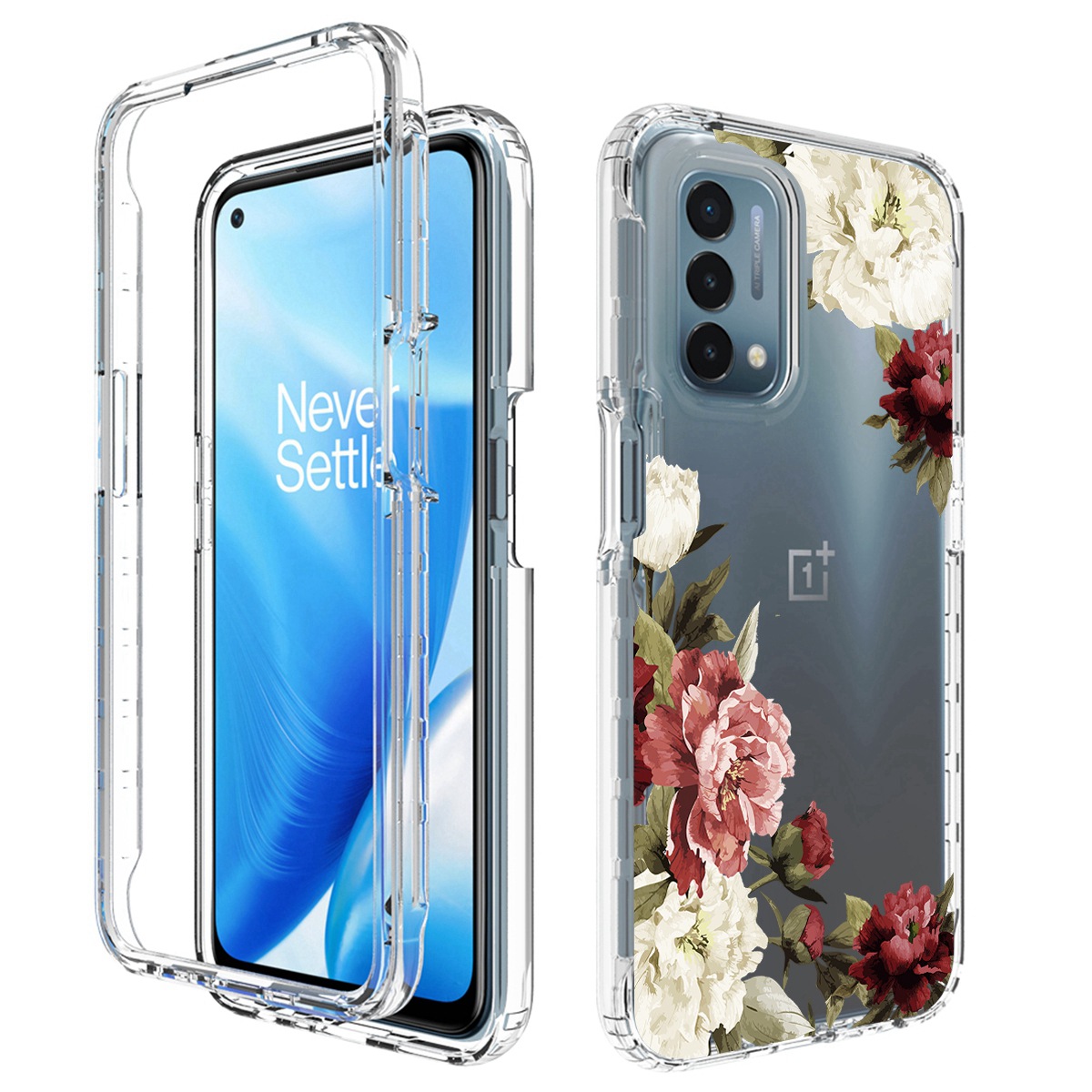 

Für OnePlus Nord N200 5G Telefonabdeckung Dual -layers Hard PC Frame Soft TPU Transparent Muster Druckphase - Trompetenblume, OnePlus Nord N200 5G